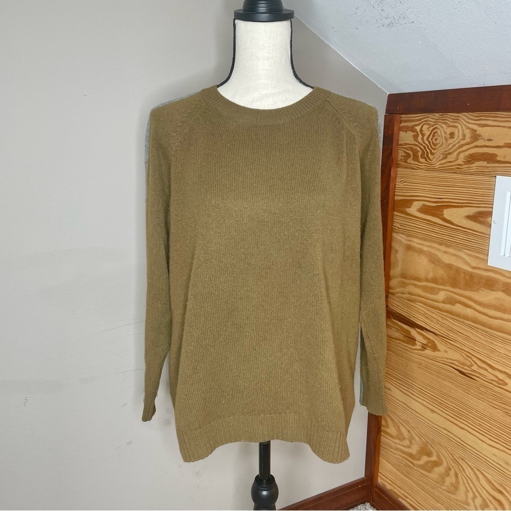 Madewell Striped Sleeve Merino Wool Zipper Sweater Extra Small Green Grey B5803 - Picture 2 of 11
